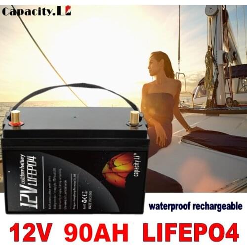 Motorboat battery 12V90ah lifepo4 Waterproof rechargeable lithium ion battery pack for motor towing or yacht