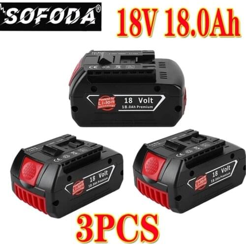 3pcs 18V 18000mahRechargeable Li-ion Battery For Bosch 18V Battery Backup 18.0A Portable Replacement BAT609 Indicator light