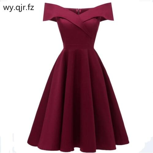 CD1635#Satin drill wine red Navy blue black short Boat Neck Bridesmaid dresses wessing party dress girl gown prom wholesale wome