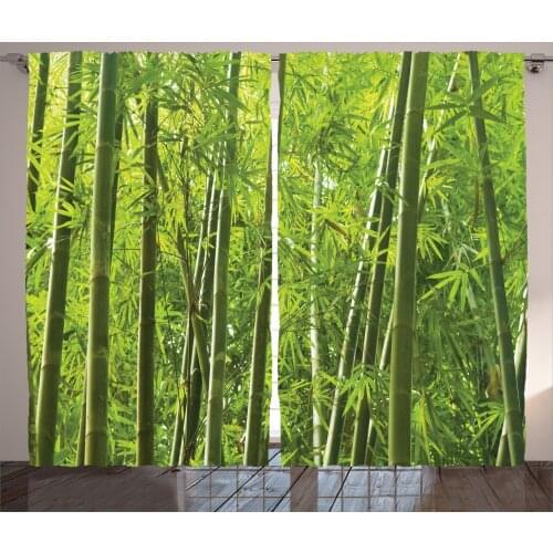 Bamboo Woodland Curtains Green Forest Dense Trees View Satin Fabric Drapes for Living Room Bedroom 2 Panel Window Set