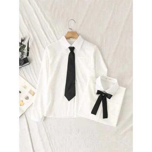 JMPRS White Women School Shirts Fashion JK Preppy Style Spring Japan Long Sleeve Girls Shirt Harajuku Necktie Ladies Tops 2021