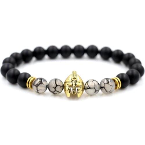 BPPCCR Natural Stone beads Bracelet Men Lave stone Bracelet Roman Warrior Gladiator Helmet Bracelet For Men Women Jewelry