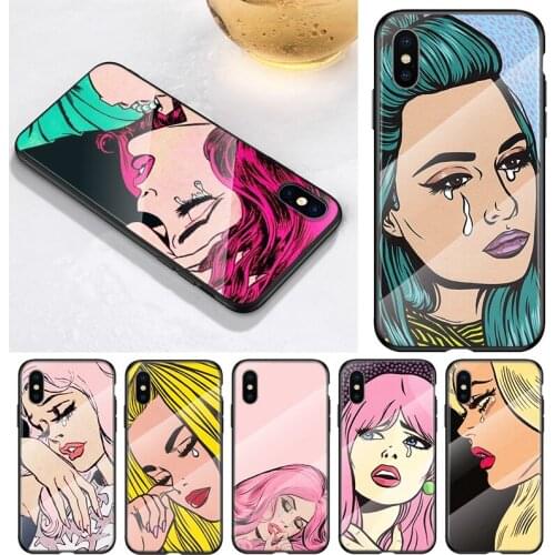 Crying Comic Girl For Apple iPhone 12 11 8 7 6 6S XS XR SE X 2020 Pro Max Mini Plus Tempered Glass Phone Case