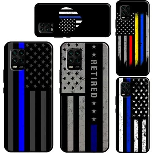 Police Styled Thin Blue Line American Flag Case For Xiaomi Mi 11 Lite 10 9 9T 10T Pro A3 11 Ultra POCO M3 X3 Pro F2 F3 Fundas