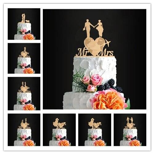 Wooden Travel Theme Cake Topper,Travel Wedding Party Wooden Cake Topper, Bride and Groom Wedding Cake Decoration Topper Supplies