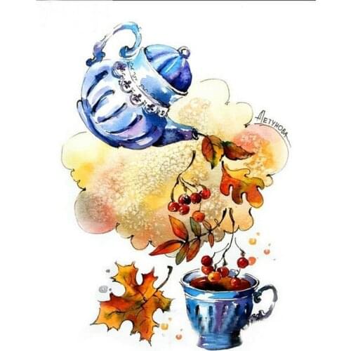 DIY Diamond Maple leaves Painting Full square Mosaic rhinestone Sticker Decor Painting Stitch Tea set 5d Diamond Embroidery Icon