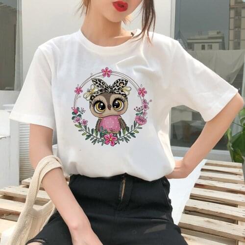 Cute Owl Printed T Shirt Women Summer Animation Tshirt Modern Vogue Short Sleeve Popular Round Neck Casual T-shirt Female