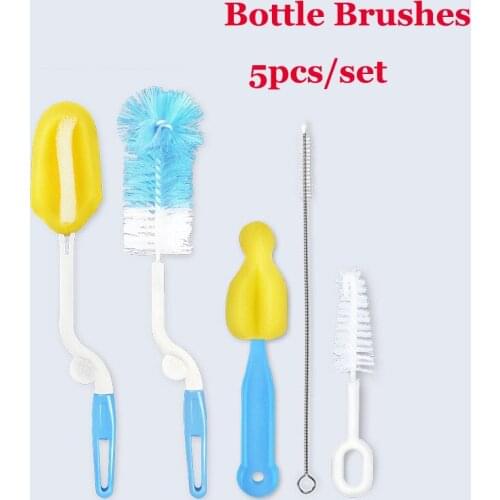 5pcs/set brand sponge plastic bottle Brushes Cleaner Bottle Clamp Nipple Clip Glass Milk Bottle Nipple Straw Cleaning Feeding