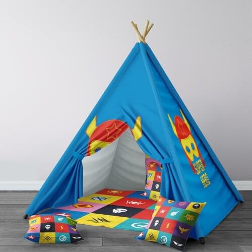 Play Tent for Kids Wigwam Portable Indoor Playground Tents Children Bedrooms Colorful Super Hero Dark Blue Model 051