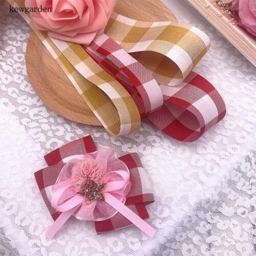 Kewgarden 1.5" 1" 10 25 38mm Plaid Polyester Ribbon DIY Bowknot Hair Accessories Handmade Tape Packing Sewing Riband 10 Yards