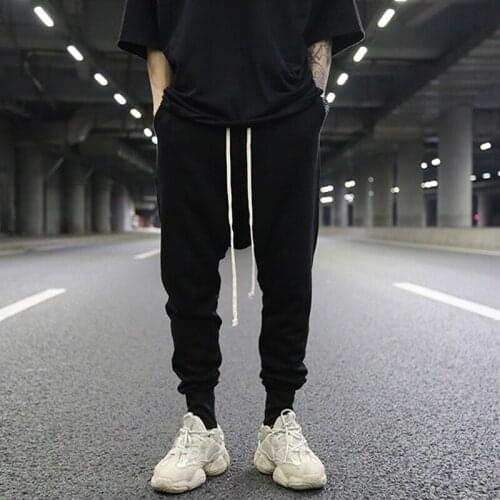 Dark style classic all-match suspending crotch leggings trousers trendy with the same paragraph terry cotton black casual pants
