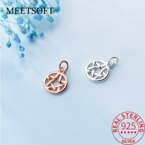 MEETSOFT Classic 925 Sterling Silver Five pointed star Dangle Charms of DIY Handmade Jewelry Necklace Deocration Accessory