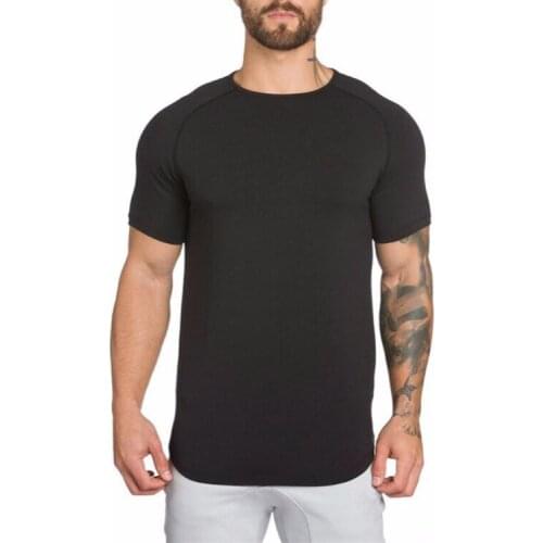 Foreign Trade Solid Color Blank Mens Long Breathable Sports T-Shirt Trendy Mens Self-Cultivation Summer Fitness Short