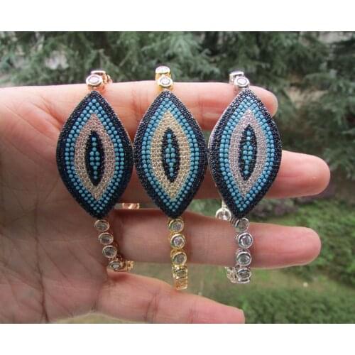 Fashion High quality Charm Evil eye 2017 luxury jewelry turkish Blue turquoises stone micro pave 3 colors tennis bracelet