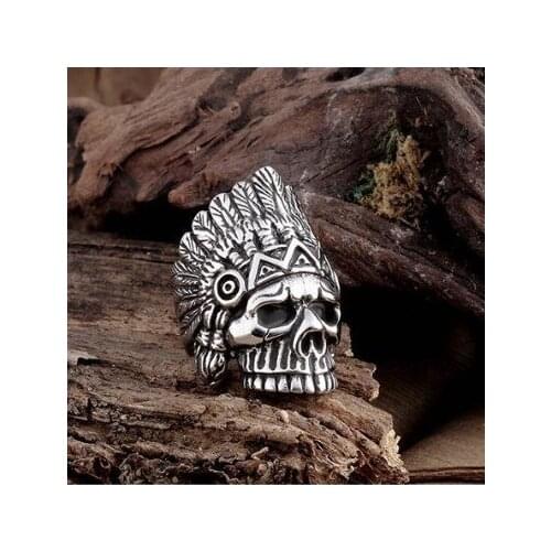 Fashion Desain cincin paduan dominan pria punk western chiefs halloween pagan The skeleton gothic