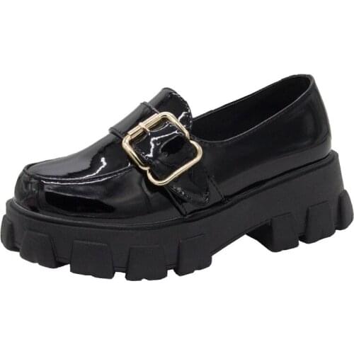 Metal buckle creepers muffin round toe moccasins solid slip on casual loafers brand comfy all match flats brief woman shoes 2020