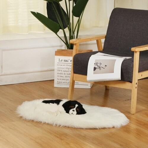 Ellipse Soft Faux Sheepskin Fur Chair Cushion Area Rugs for Bedroom Floor Shaggy Silky Plush Carpet White Bedside Mat WY71102
