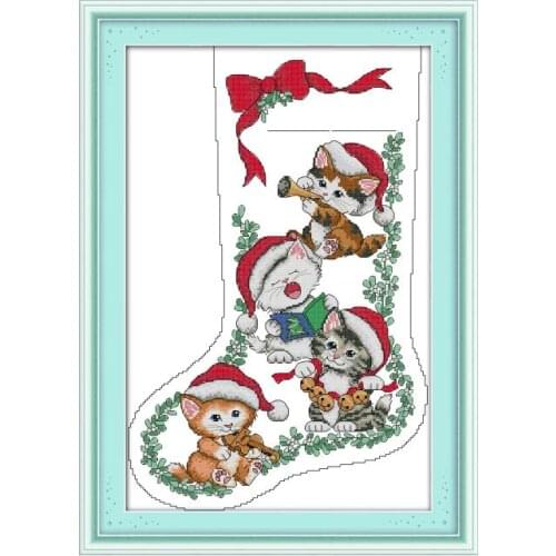 Kitten Christmas Stocking cross stitch kit aida 14ct 11ct count print canvas cross stitches needlework embroidery DIY handmade