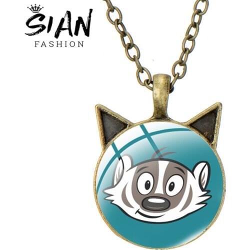 SIAN New Necklace Raccoon Art Pattern Glass Cabochon Cat Ear Pendant Fashion Jewelry Chain Gift for Wild Animal Lovers Trinkets