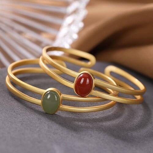 New inlaid natural Hetian Chalcedony Enamel porcelain Agate Bracelet Chinese style retro charming lady adjustable brand jewelry