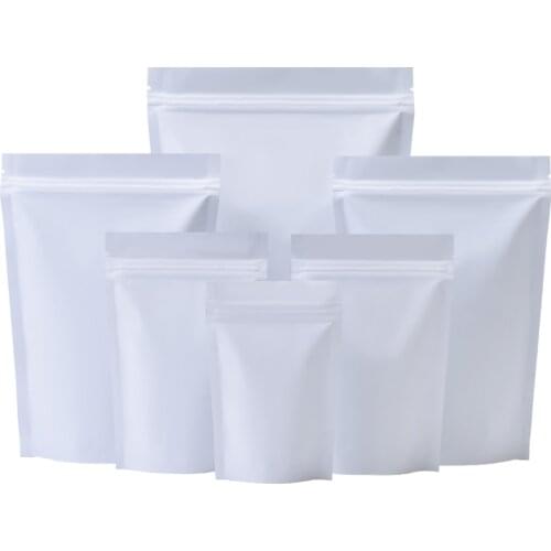 Wholesale 100pcs Matte White Aluminum Foil Zip Lock Packaging Bag Heat Sealing Dog Food Nail Glitter Seeds Snack Powder Pouches