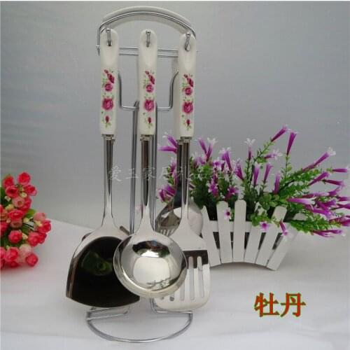 Authentic ceramic cooker handle kitchen utensils seven piece stainless steel shovel Spoon Set Kitchen spatula scoop shovel cooki