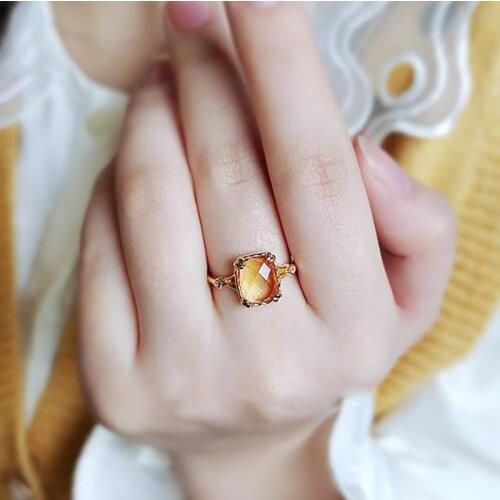 Original design silver inlaid natural citrine opening adjustable ring pendant necklace elegant light luxury charm female jeweler