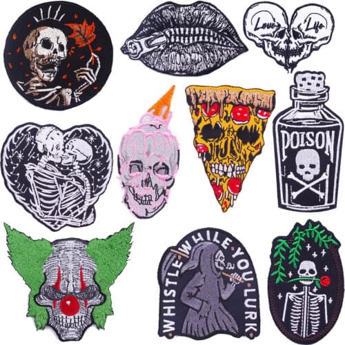 Punk/Skull Patch Embroidered Patches For Clothes Diy Skeleton Stripe Patch Iron On Patches For Clothes Thermoadhesive Patches