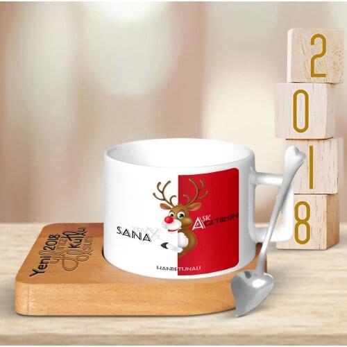 Personalized New Year I Love Bring Design Wood Altlıklı Ceramic Cup-22