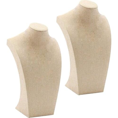 2pcs Simple Necklace Pendant Display Bust Mannequin Stand Holder Rack Linen Stable 115x200mm 175x290mm