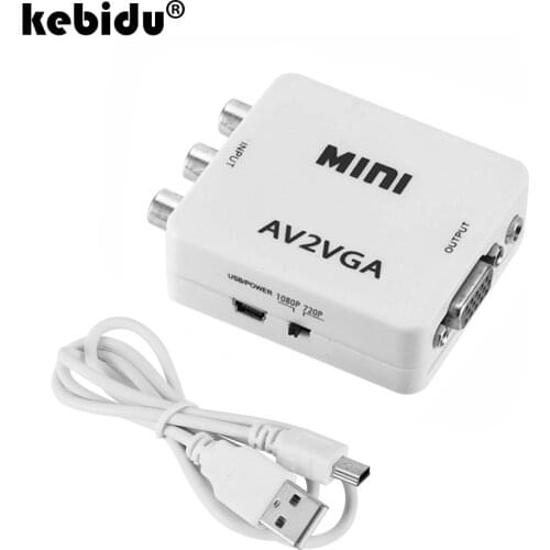 Kebidu Mini HD AV RCA CVBS to VGA Video Converter Conversor with 3.5mm Audio to PC HDTV Converter AV2VGA Video Converter Adapter