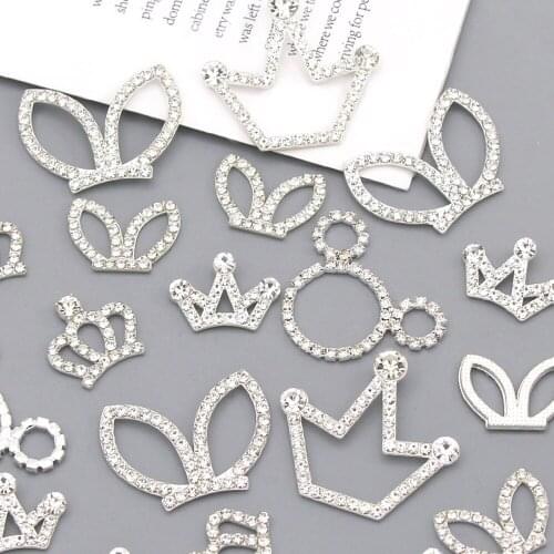 Rhinestone Buckle Crown/Rabbit Ears/Mouse Silver Base Rhinestone Buttons DIY Hairwear Metal Crystal Button For Clothes Jewelry