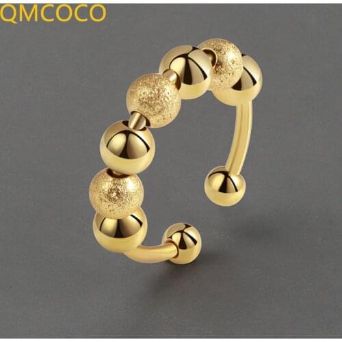 QMCOCO 925 Silver Smooth Frosted Round Bead Ring For Man And Woman Korean INS Open Adjustable Simple Fashion Party Jewelry Gifts