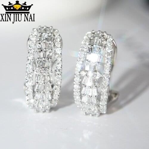 S925 Sterling Silver eBay Explosion Rectangular Earrings Flash Diamond Earrings Factory Direct Sales Cute Luxury Engagement