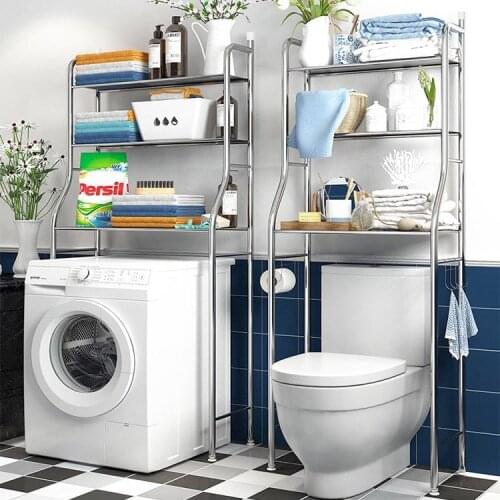 Thicken Stainless Steel Rack Toilet Cabinet Shelving Kitchen Washing Machine Rack Bathroom Space-saving Shelf Clean Storage Hold