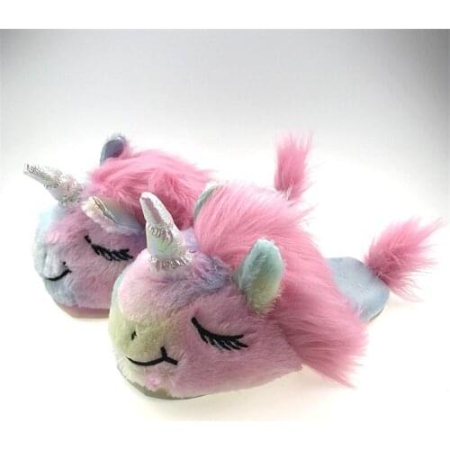 Winter Unicorn Pony Plush Slippers House Floor Comfortable Sneakers Ladies Indoor Cartoon Home Shoes Female Furry Flip Flops
