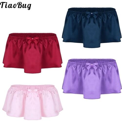 Hot Sexy Men Underpants Lingerie Soft Shiny Satin Sissy Panties Skirted Briefs G-string Thong Gay Swimwear Comfortable Underwear