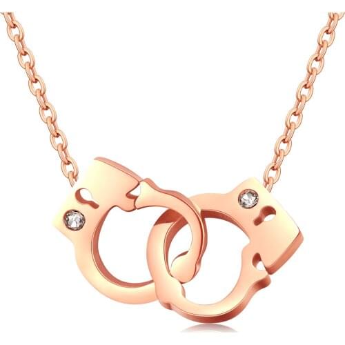 Unique design Handcuffs With Lock Pendant Necklace For Woman Inlaid Cubic Zirconia Stainless Steel Cute Jewelry Gift For Girls