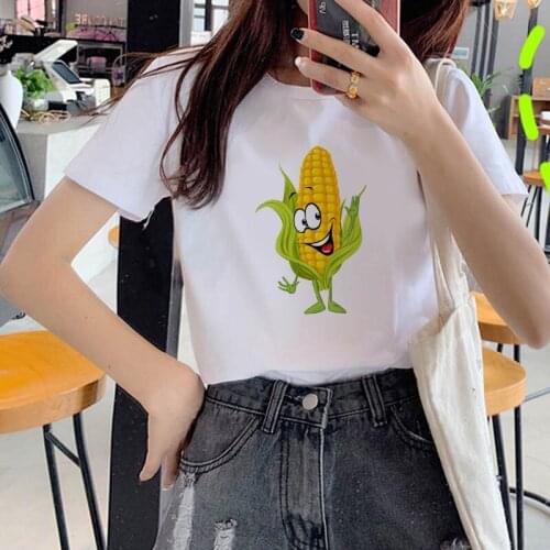 Women Short-sleeve Tee Shirt Fashion T Shirts Summer Cartoon Corn t-shirt 90s Aesthetic Shirt Womens Basic Casual Tshirts Tops