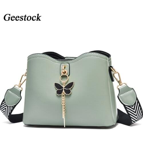 Geestock Shoulder Bag Woman Fashion Small Bucket for PU Leather Large Capacity Multi-pocket Crossbody Bag Butterfly Tassel Totes