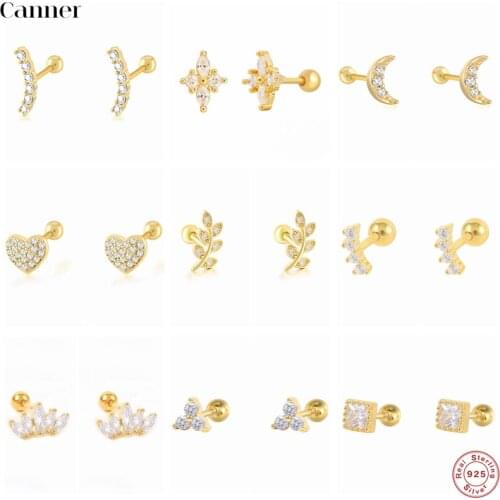 Canner 1 Pair 100% S925 Sterling Silver Stud Earrings Zircon Piercing Earings for Women Gifts Ear Bone Fine Jewelry Pendientes