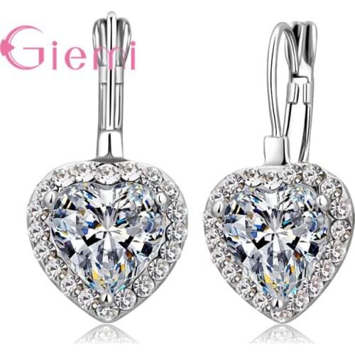 Romantic Heart Shape Clear Cubic Zircon 925 Sterling Silver Fine Jewelry Hoop Earring For Woman Wedding Engagement