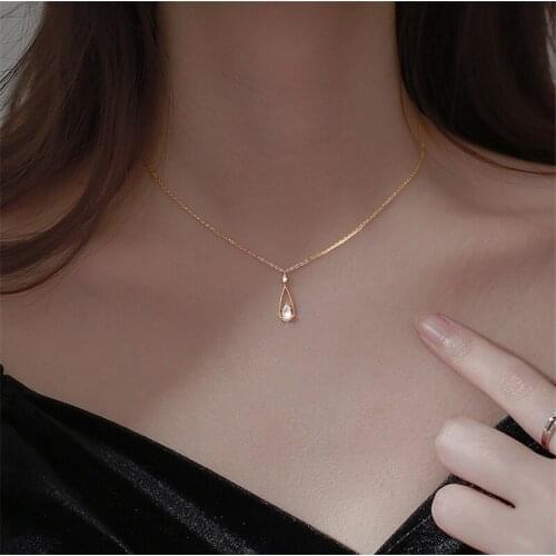 Women Water Drop Necklace Jewelry Exquisite Crystal Golden Clavicle Chain Lady Temperament 925 Silver Choker Necklaces Female