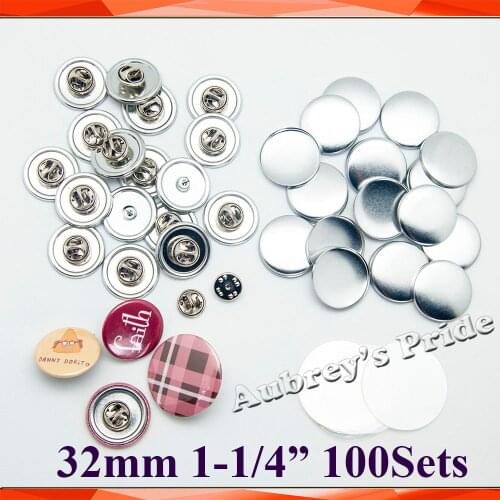 100 Sets 1-1/4" 32mm NEW Butterfly Clutch-Back Metal All Steel Badge Button Maker Button Supply Materials