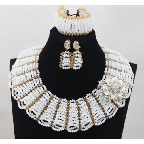 2016 Fashionable Nigerian Wedding African White Crystal Beads Jewelry Sets Indian Bridal Necklace Jewelry Free Shipping ANJ128