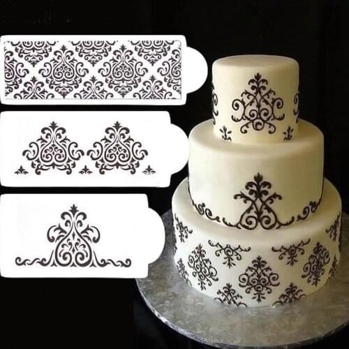 3Pcs Cake Decorating Stencil Template Mold Biscuit Bakery Tool Fondant Mould Crown King Queen Baking Gadgets Powder Sieve Spray