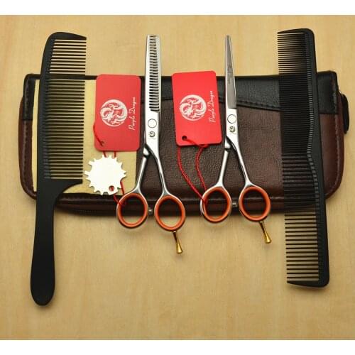 4Pcs Suit 5.5'' Purple Dragon 440C Professional Human Hair Scissors Hairdressing Cutting Shears + Thinning Scissors + Comb Z1017