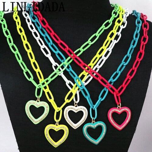 5Pcs New Fashion Candy Color Rainbow Heart Zircon Enamel Charm Pendants Necklace For Women Jewelry