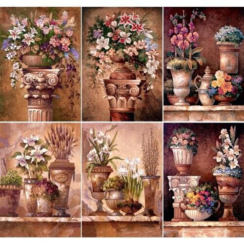 5D Diy Diamond Painting Retro Decoration Ornaments Flower Full Round Diamond Embroidery Mosaic Set Home Decoration Gift