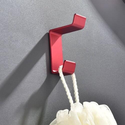 Aluminum Robe Hooks Red Bathroom Accessories Clothes Hangers No Drill 3M Tape Wall Mounted Coat Fabric Hook For Kitchen
